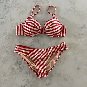 JCrew / Classic stripe underwire bikini, red/white